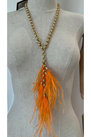 Collana India con piume 4684 Indaco Fashion arancione