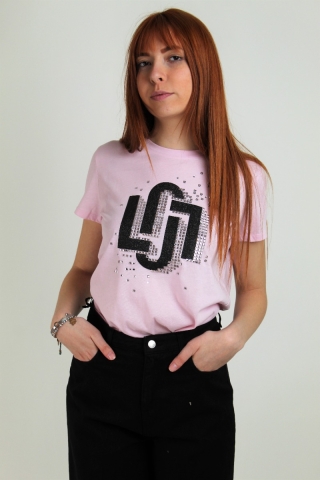 T-shirt giro collo con applicazioni e logo LIU-JO CA3396 rosa
