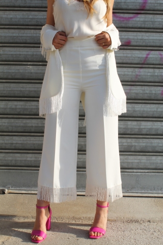 Pantalone con frange Vicolo TY0366 bianco
