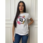 T-Shirt in cotone con stampa a fiori e strass Gaudì BD64022 2100