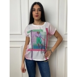 T-Shirt in viscosa con stampa e strass Gaudì BD64010 2101